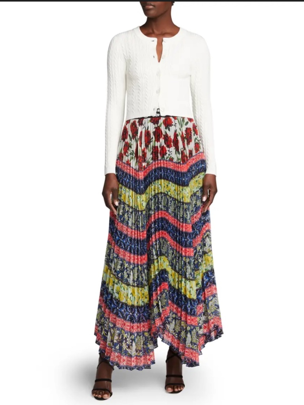 Alice + Olivia Katz Maxi Skirt Pleated Floral Stripe Print French Quarters 4